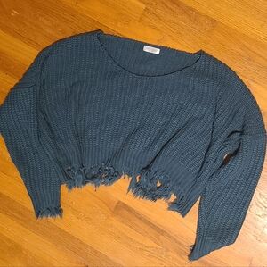 Teal Distressed Knit Sweater